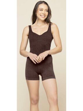 POPFLEX Hey Shorty Seamless Shortie Biketard in French Roast Midflex M/L Workout